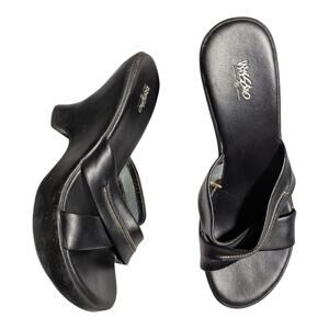 Vtg Y2K Mossimo Black Faux Leather Criss Cross Wedge Heel Slide Sandals Sz 7.5